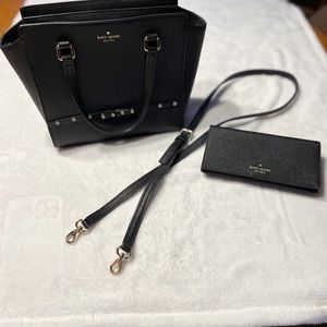 Kate Spade Black Sparkle Satchel with Matching Wallet